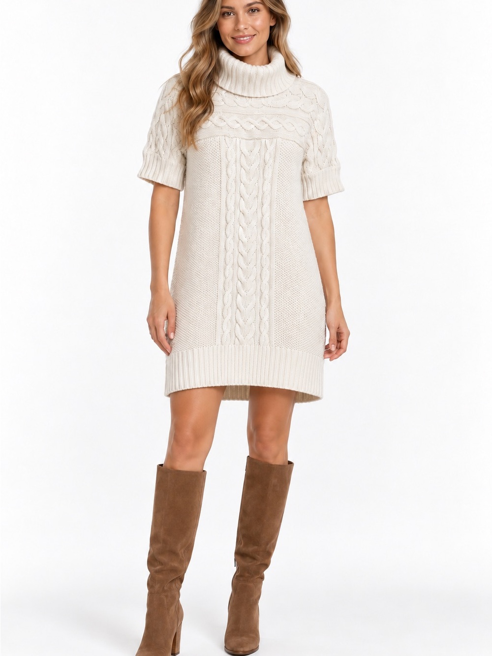 BANANA REPUBLIC Ivory Cable Knit Cashmere Wool Sweater Dress Medium